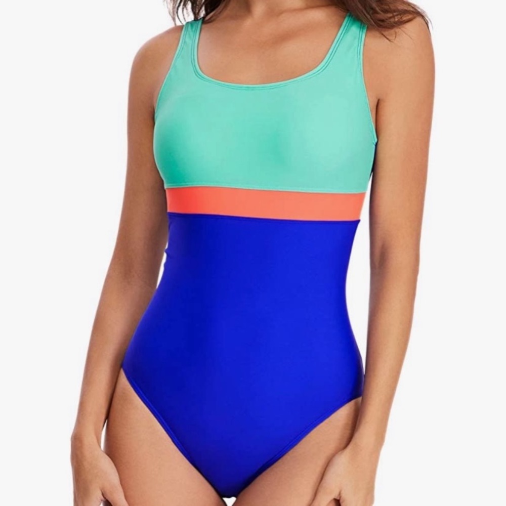 Women’s One-Piece Bathing suit Aqua/Peach/Blue - size L